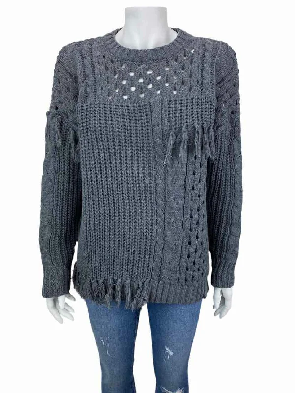 Angora Knit TopsSix/Fifty Women's Mixed Stitch Tassel Sweater Charcoal Heather Size S