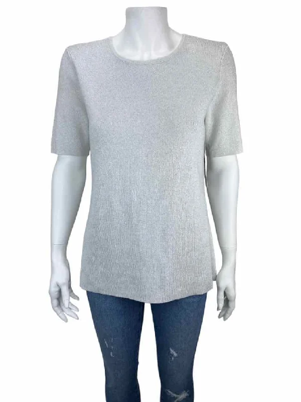 Crewneck Knit TopsTahari Arthur S. Levine Women's Lurex Sweater Silver Size L with Tags