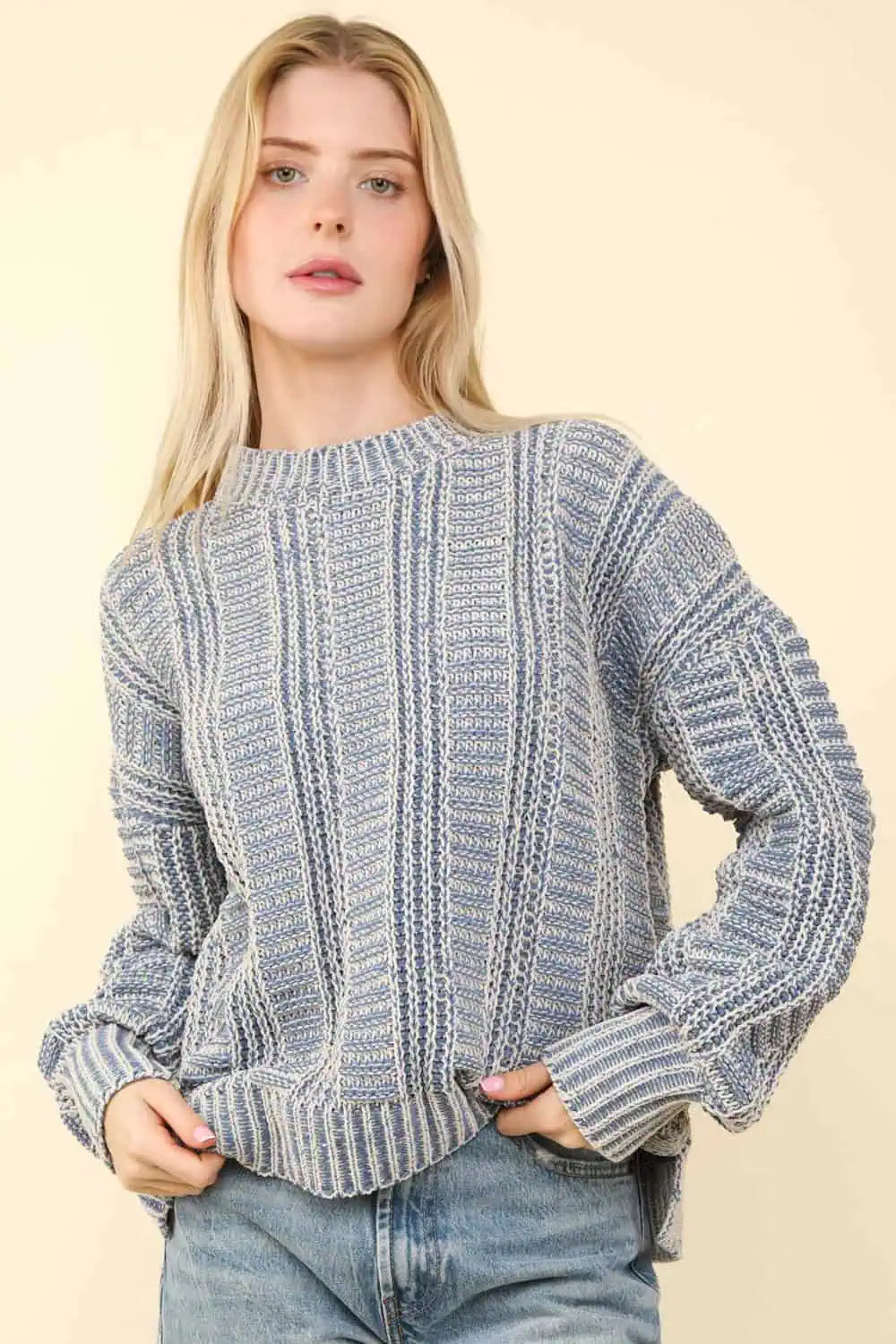 VERY J Two Tone Long Sleeve Sweater