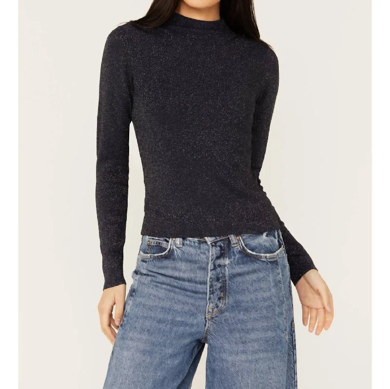 Amia Long Sleeve Sweater Top In Midnight Navy