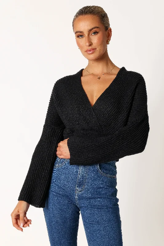 Brinley Crop Knit Sweater - BlackCroptopculture