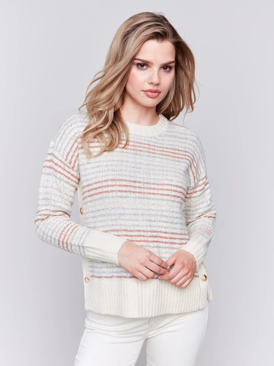 Long Sleeve Sweater with Button on Sides