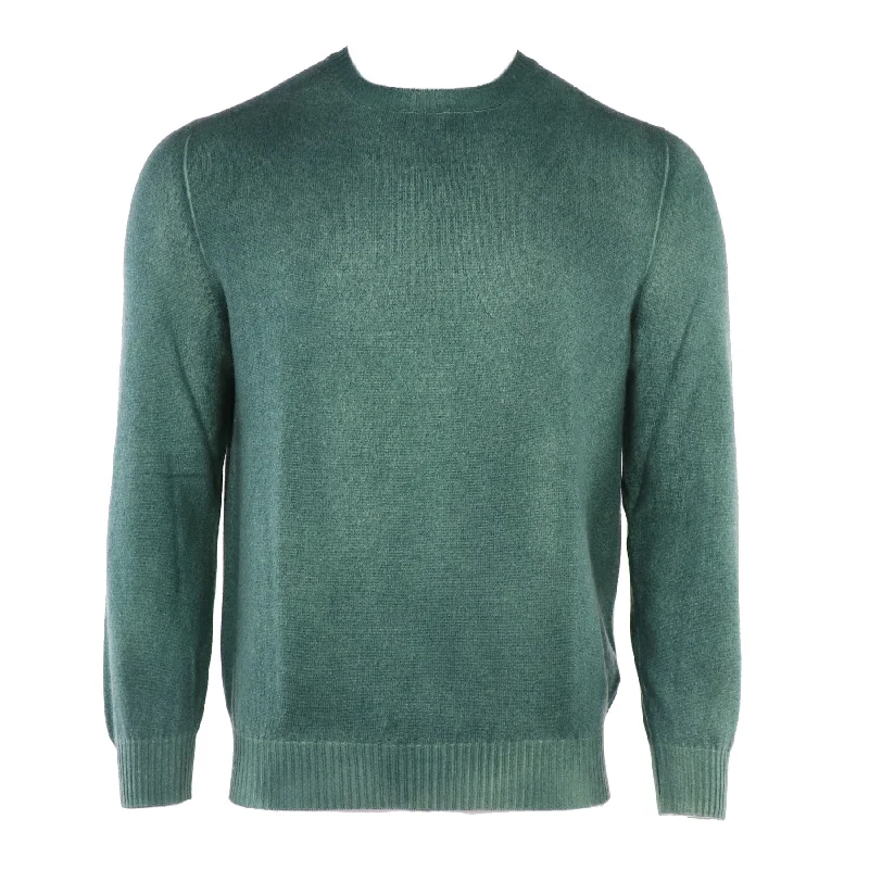 CrewnecklifestylePop Hand-Sprayed Cashmere Crewneck in Dark Green