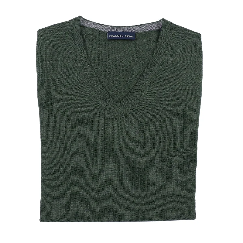 WashWool V-Neck Sweater in Dark Green