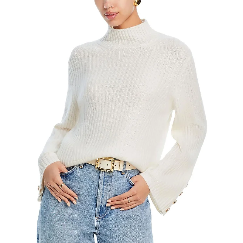 Womens Cashmere Ribbed Mock Turtleneck Sweater