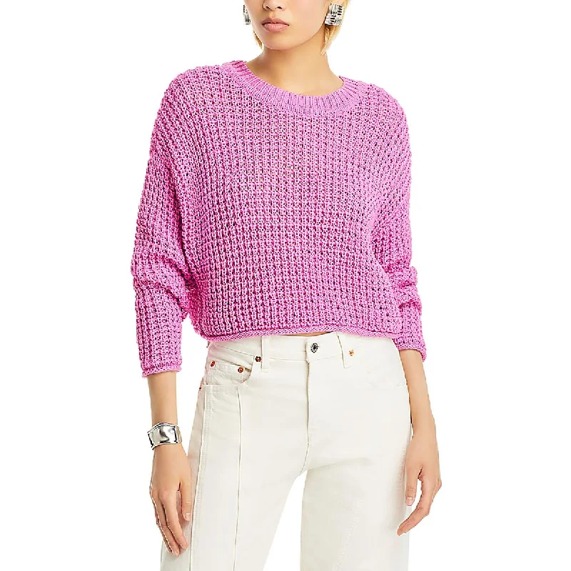 Womens Waffle Knit Crewneck Crop SweaterCroptopdetail