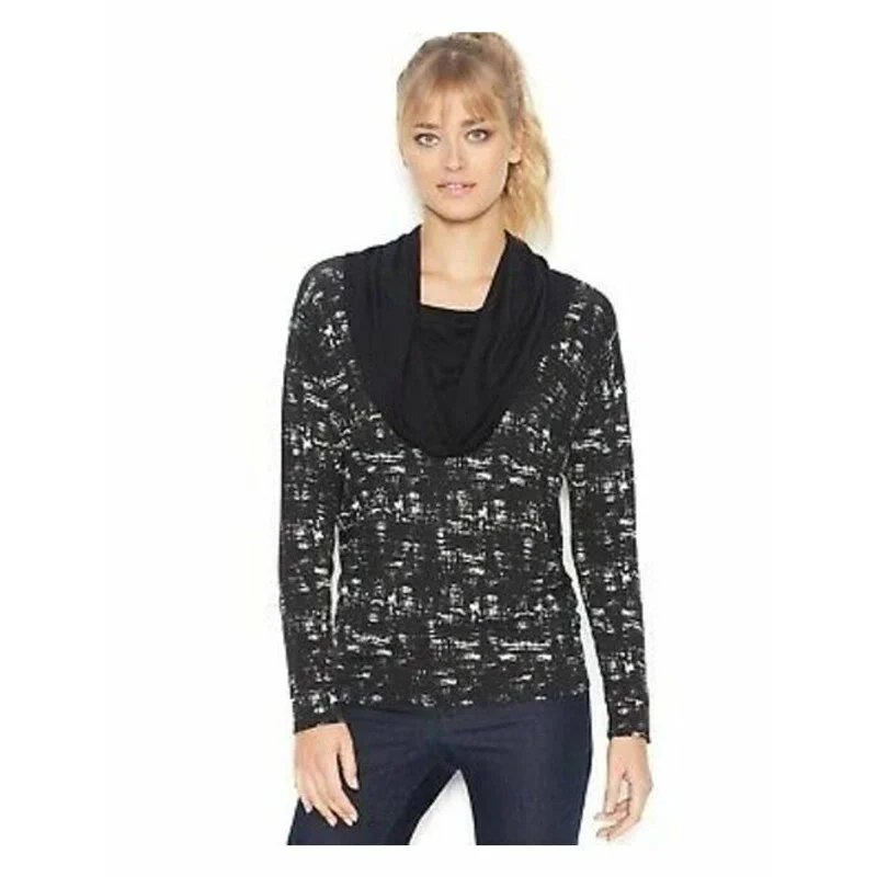 KENSIE Black/White, Long Sleeve/Cowl Neck/Printed Sweater Top