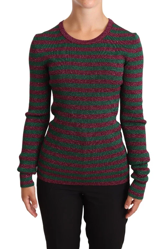 CrewneckwebDolce & Gabbana Elegant Maroon and Green Striped Crewneck Sweater