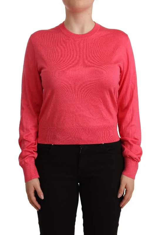 CrewneckblockchainDolce & Gabbana Elegant Pink Silk Crewneck Sweater