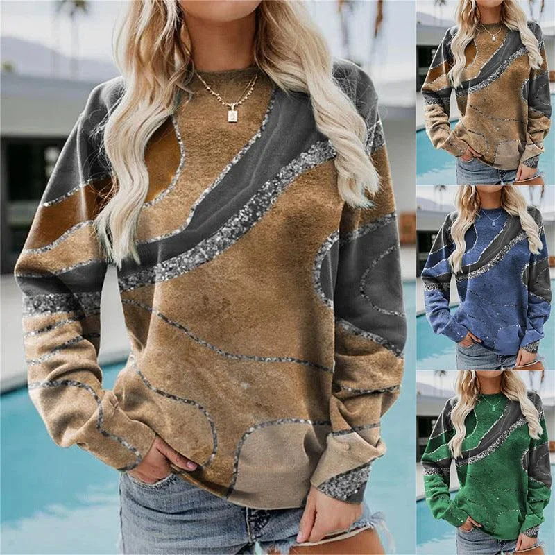 Geometric Loose Print Long Sleeve Crew Neck Sweater