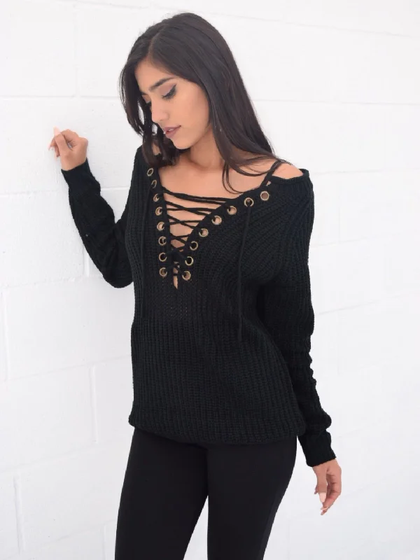 Off the shoulder long sleeve sweater