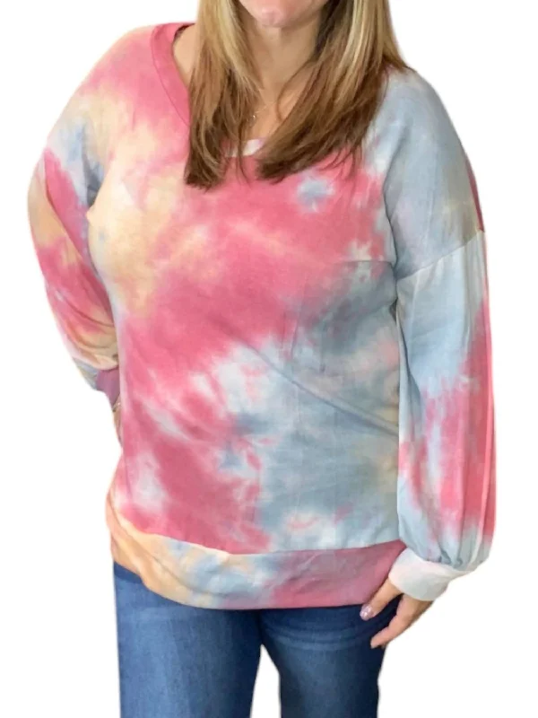 Pastel French Terry V-Neck Sweater In Pink Multi