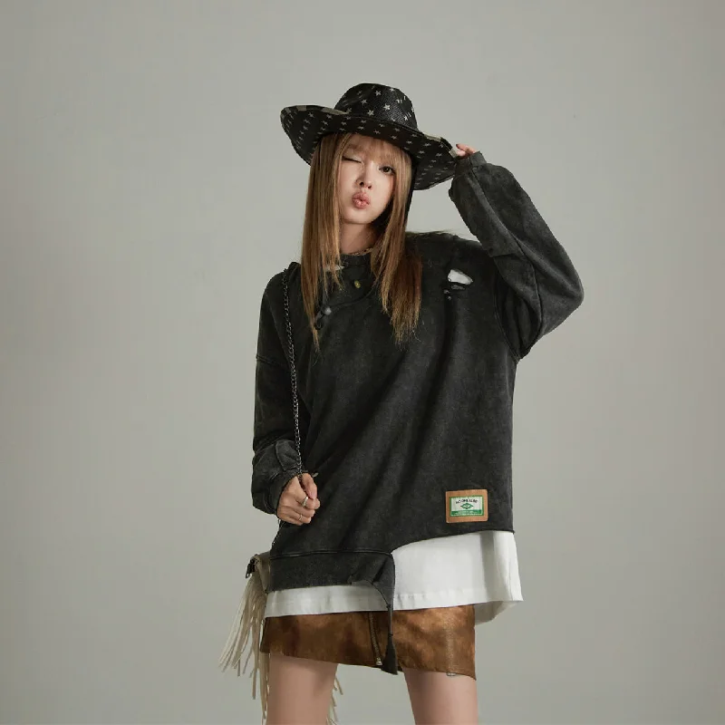 Unbalanced Distressed Long Sleeve Sweater