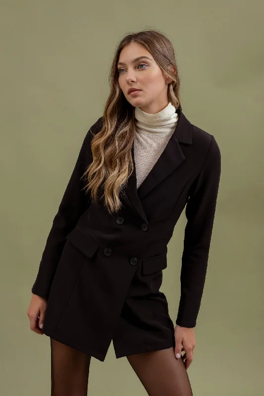 COLLARED BUTTON FRONT LONG SLEEVE TUNIC BLAZER