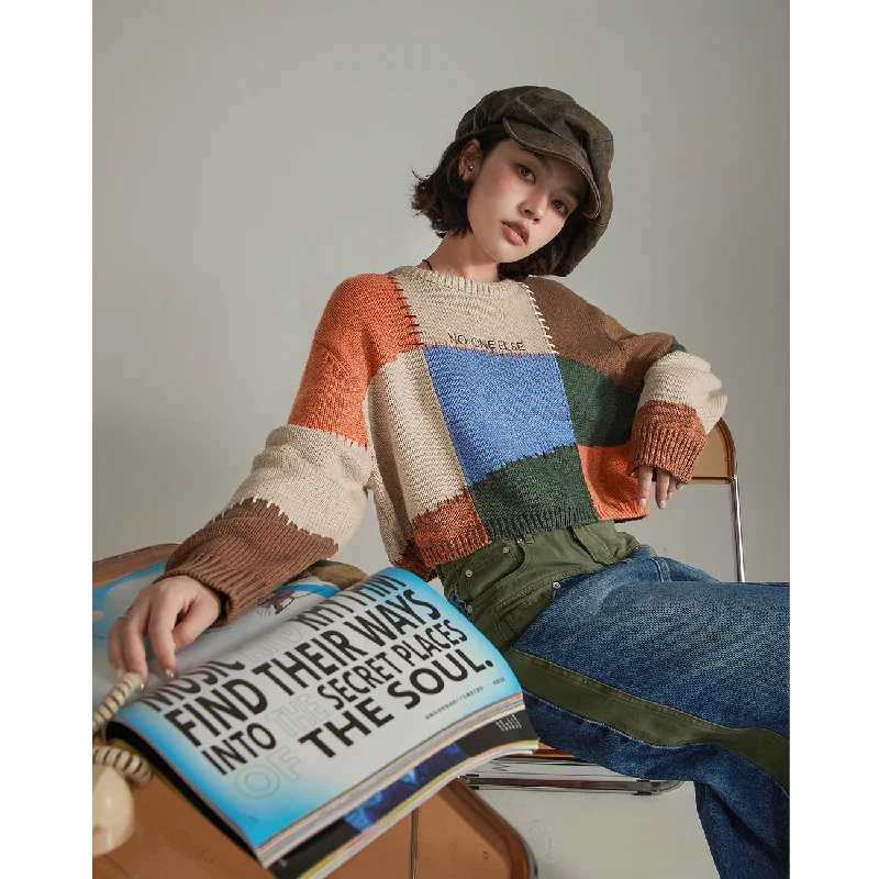 Color Patchwork Crop Knit SweaterCroptopcrypto