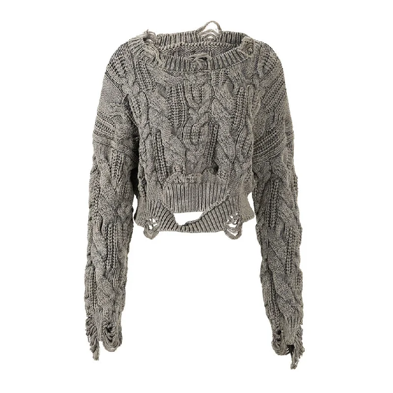 Grunge Oversize Long Sleeve Cutout Cable Knit Crop Ripped SweaterCroptoplegend