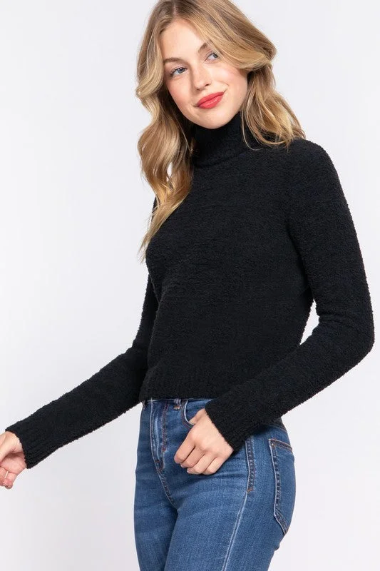 Halle Long Sleeve Turtle Neck Sweater Top Black