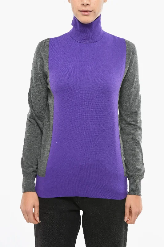 Plan C Two-Tone Wool Blen Turtleneck Sweater