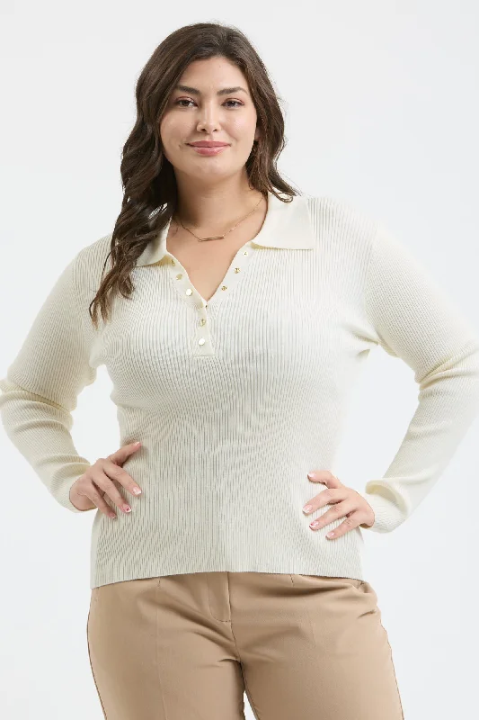 PLUS COLLARED GOLD SNAP BUTTON LONG SLEEVE SWEATER