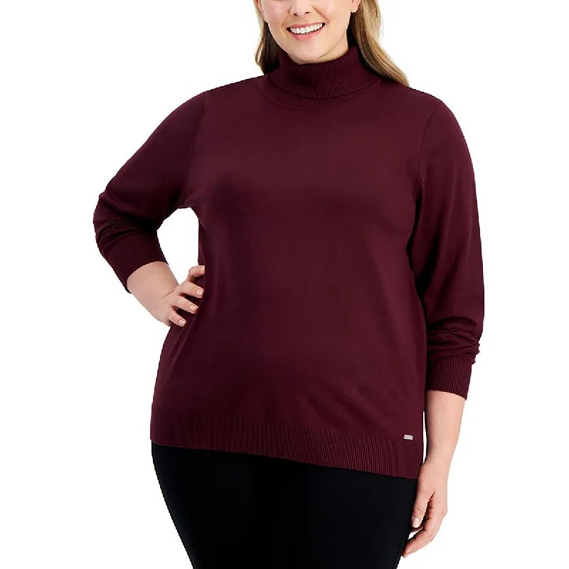 Plus Womens Knit Ribbed Turtleneck Sweater