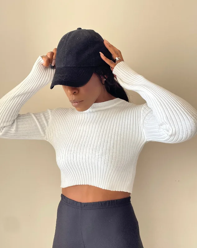 Ribbed Crop Top | Met Your Match White Ribbed Knit Crop Coord with Thumb holesCroptopvirtual