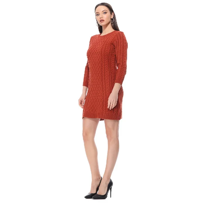 Round Neck Cable Knit Long Sleeve Sweater Dres MK8002 (S-L)