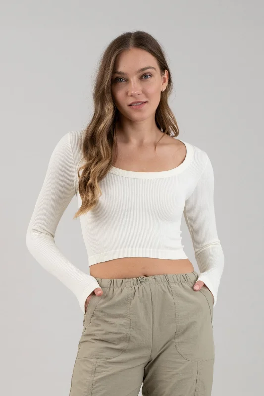 SCOOP NECK LONG SLEEVE SWEATER KNIT CROP TOPCroptopicon