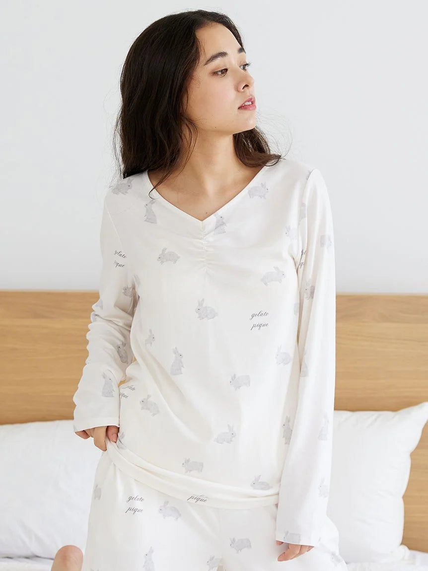 Soft Long Sleeve Sleep Shirt with Rabbit Design