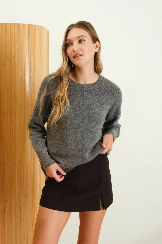 CrewneckcollectorSOLID CREWNECK FRONT SEAM KNIT SWEATER