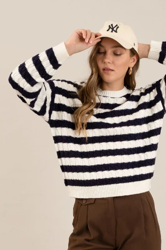 CrewnecktextureSTRIPE CREWNECK CABLE KNIT KNIT SWEATER