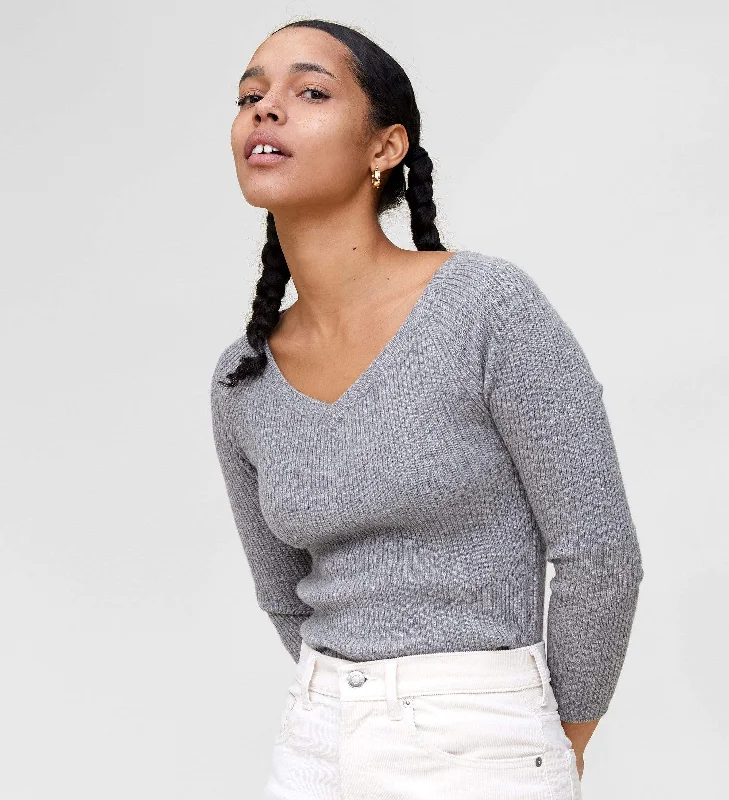 The Ribbed Subtle V-Neck Cashmere Sweater