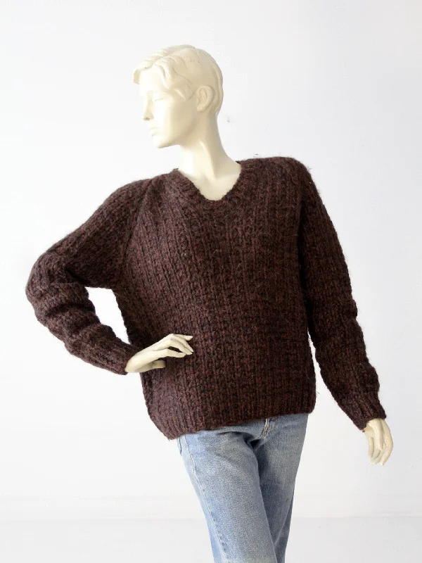 vintage chunky knit sweater with v-neck