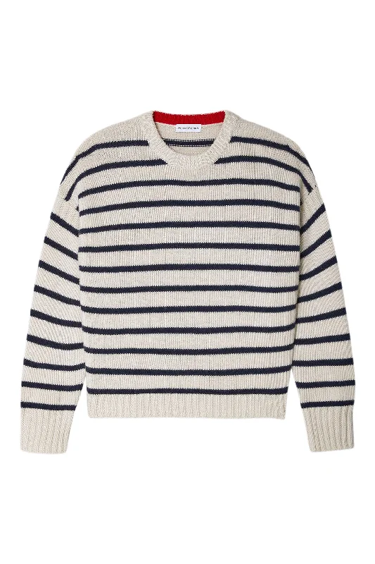 CrewneckfanWhite & Warren Cashmere Striped Crewneck
 in Ivory-Navy