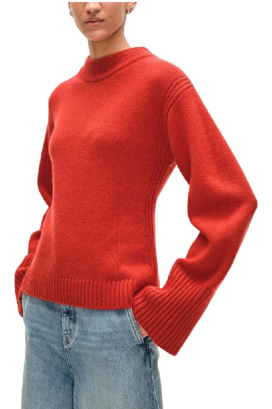 CrewneckdetailWhite & Warren Merino Cashmere Waisted Crewneck
 in Cottage Red