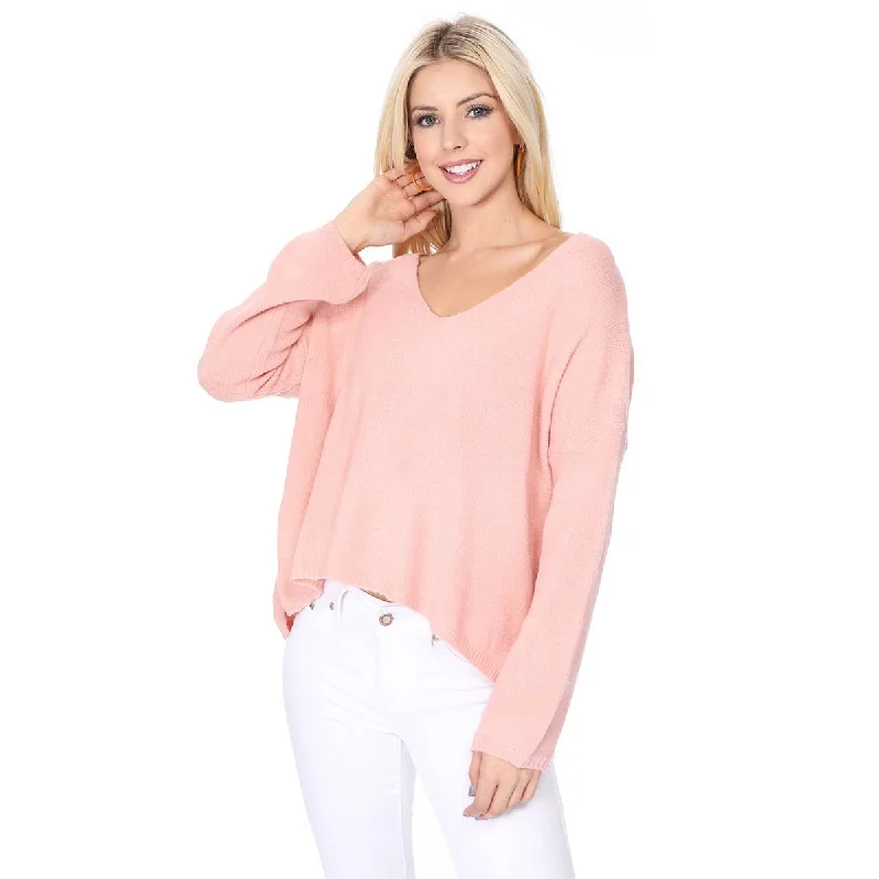 Wide V-Neck Oversized Sweater Top with Side Slit MK8219 (S-L)