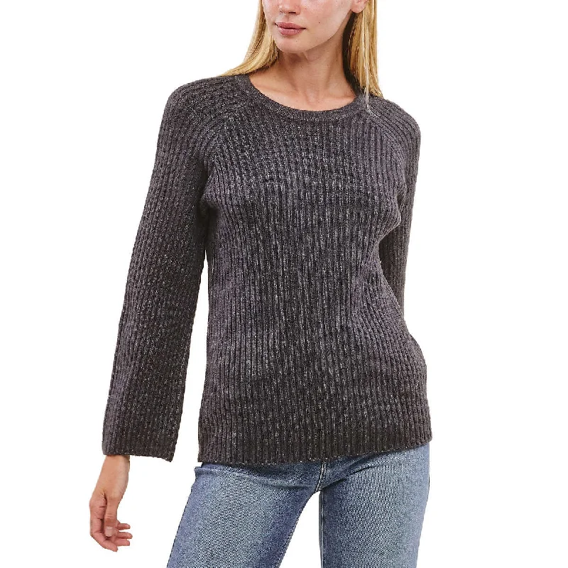 CrewneckinnovationFever Women's Bell Sleeve Soft Marled Ribbed Knit Crewneck Sweater