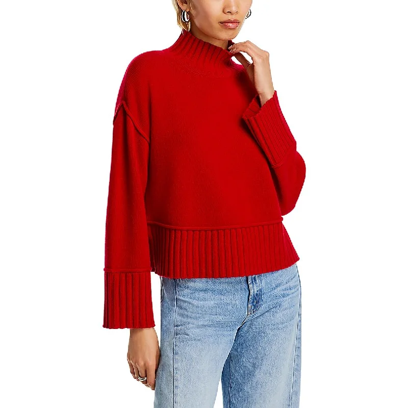 Womens Cashmere Ribbed Trim Mock Turtleneck Sweater