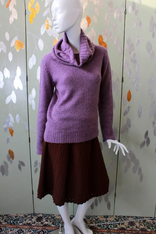 y2k Purple Cowl Turtleneck Knit Sweater, Medium