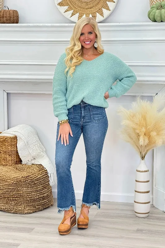 Sea Foam Knit V-Neck Sweater