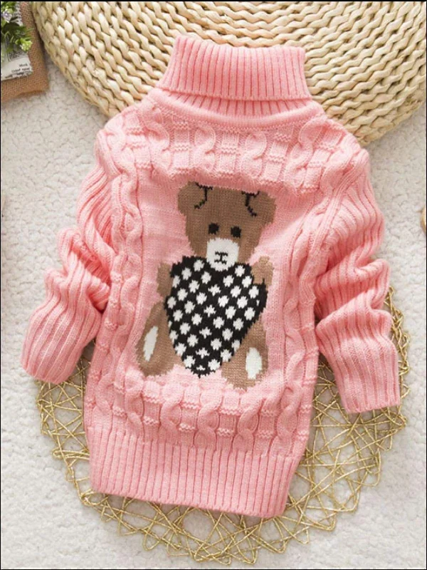 Knitted Bear Turtleneck Sweater