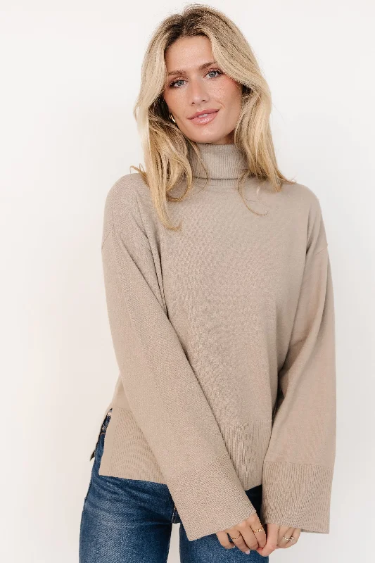 Irene Turtleneck Sweater Top | Stone