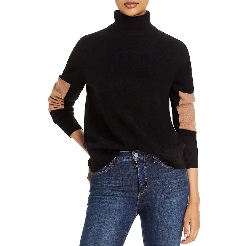 Womens Cashmere Color Block Mock Turtleneck Sweater