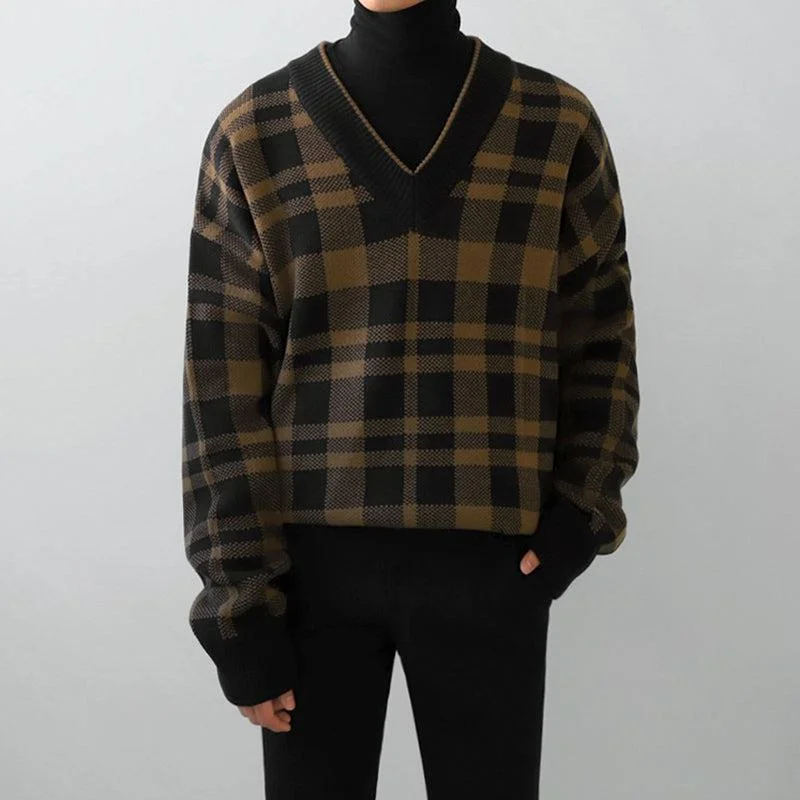 RT No. 1142 PLAID V-NECK SWEATER