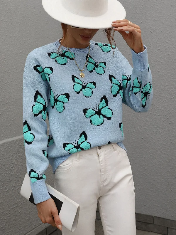 CrewneckiconButterfly Dropped Shoulder Crewneck Sweater