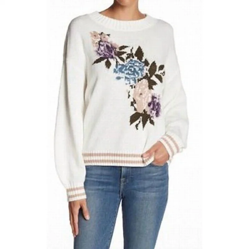 CrewneckexperienceFloral Crewneck Cotton Sweater In White