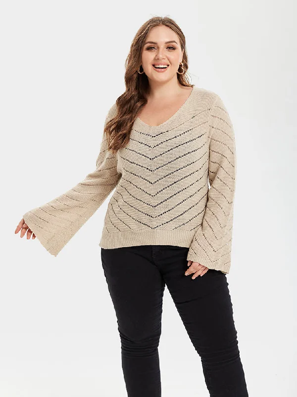 Pointelle Knit V-Neck Sweater