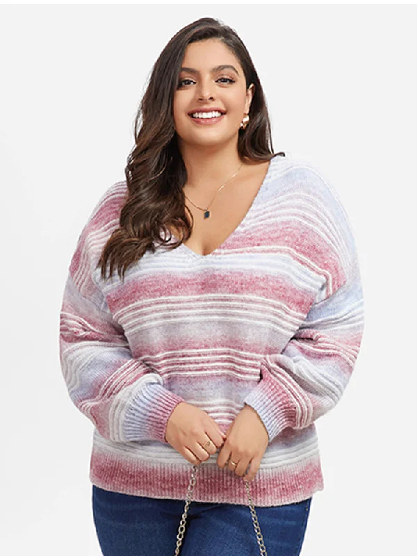 Ombre V-Neck Drop Shoulder Sweater