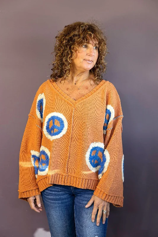 V-Neck Peace Berber Print Sweater