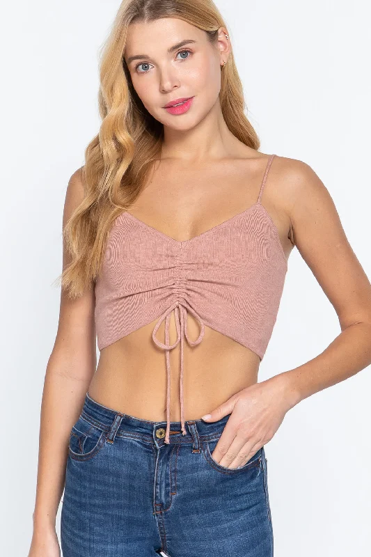 Front Ruched Detail Sweater Knit Crop Cami TopCroptopcraft