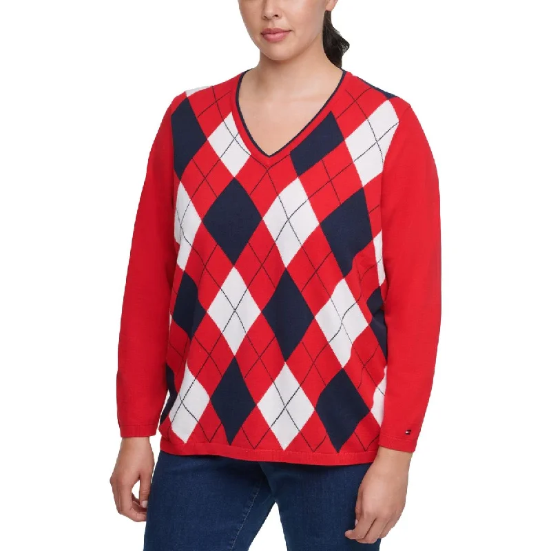 Tommy Hilfiger Womens Plus Cotton Knit V-Neck Sweater